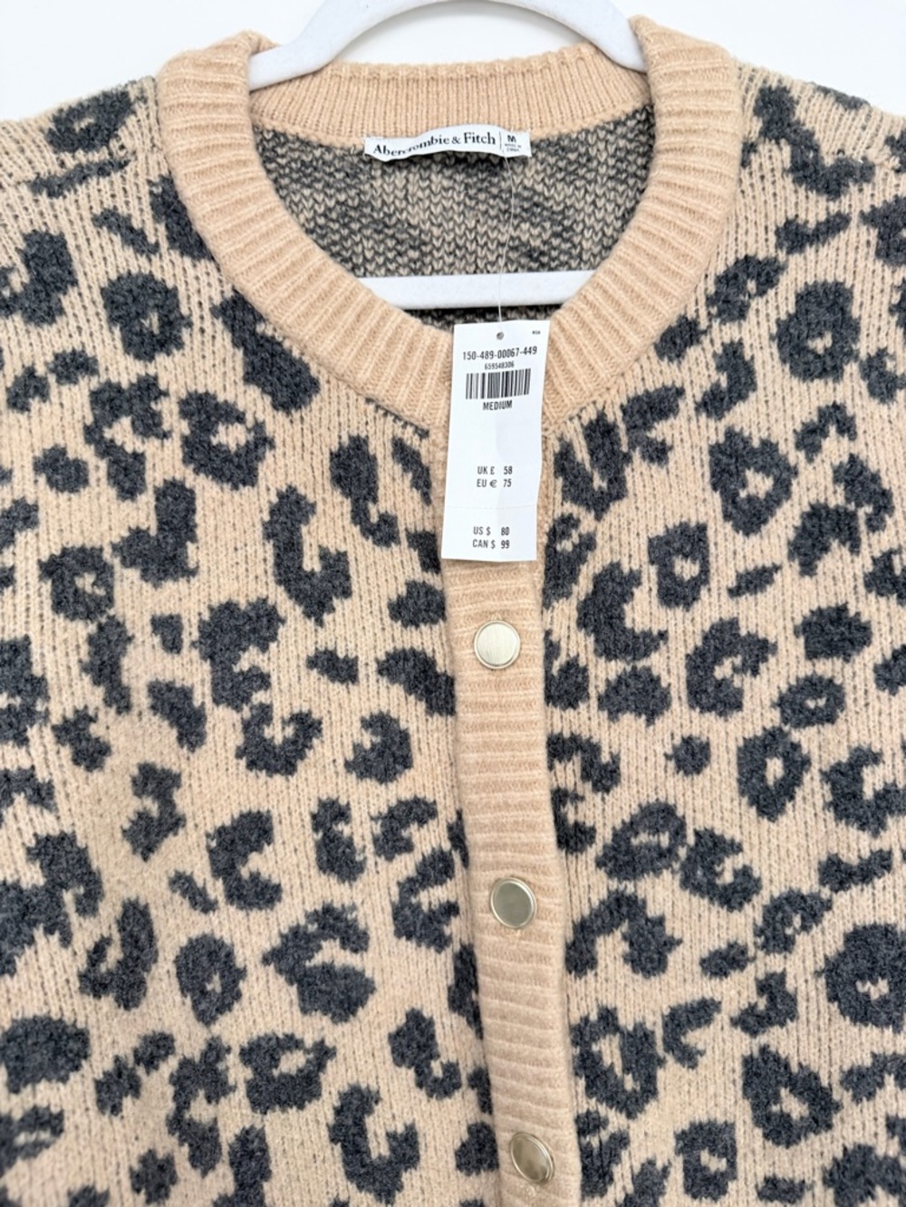 NWT Abercrombie & Fitch Beige and Black Leopard Print Button-Front Cardigan - Picture 5 of 6